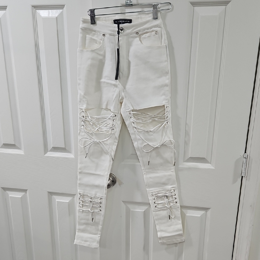 Maniere De Voir White Denim Trousers